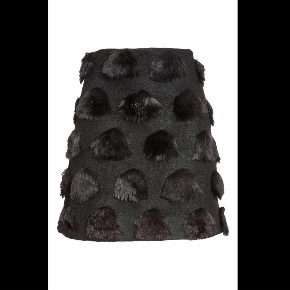 NWT $305 NICOPANDA Faux‎ Fur Dot Mini Skirt in Black [SZ 4 ]